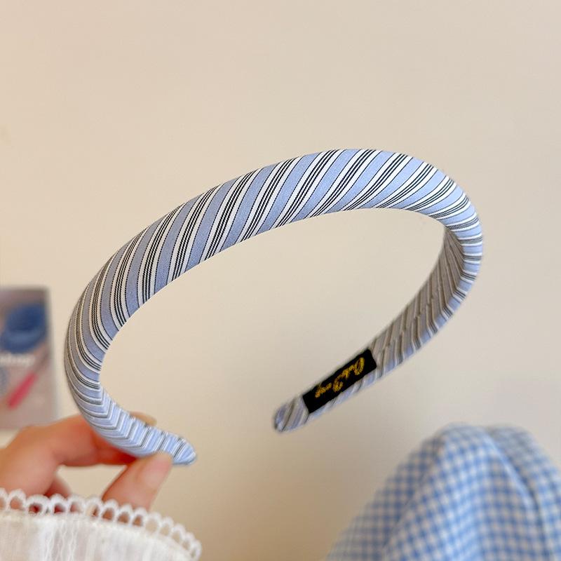 Blue plaid fabric simple headband women's fashion versatile headband new headgear hair accessories high sense