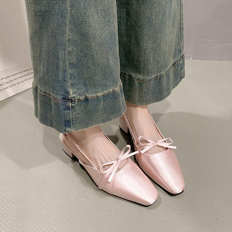 Fashion Bow Women Sandals High Heels Ballet Shoes Square Toe Slingback Summer 2025 Elegant Slippers Trend Pumps Dress Chunky Sandalias