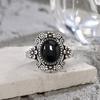 Vintage 925 Sterling Copper Ring Natural Black Onyx Ring Oval Round Stone Retro Fine Zircon Gift Sun Shaped For Women Men