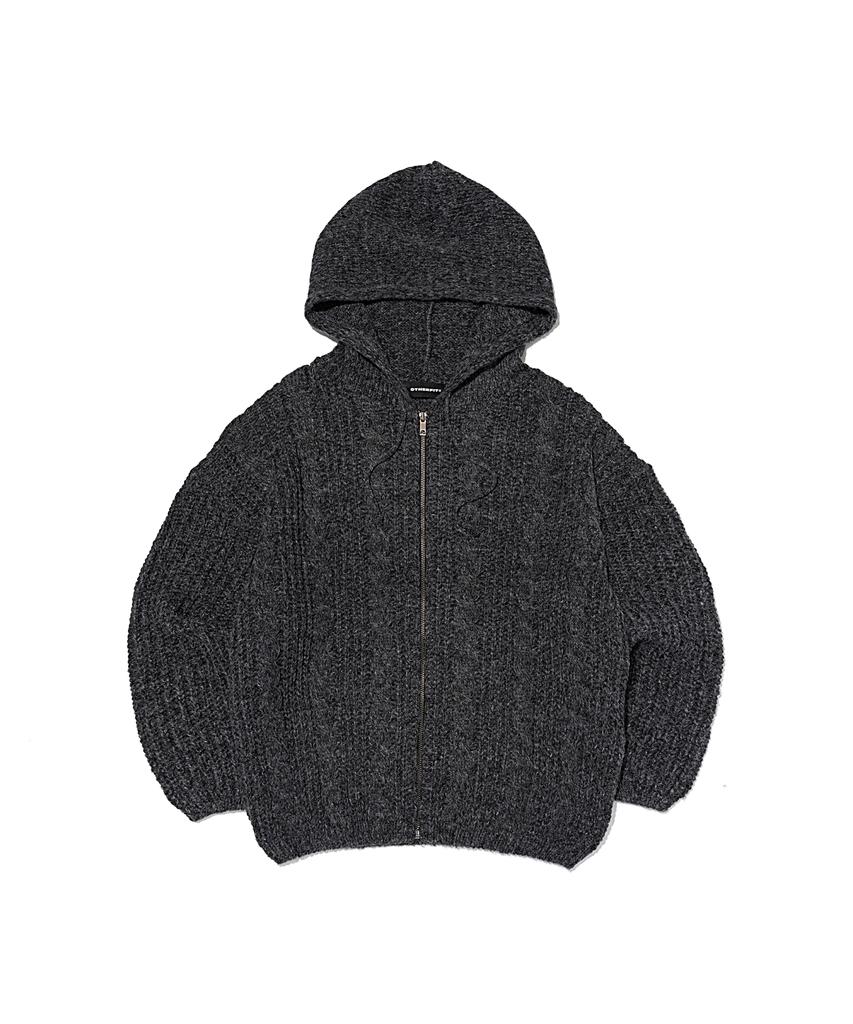 Otherfits Cable Weight Knit Zip-Up Hoodie (Charcoal)