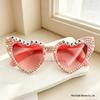 Pink Heart Pearl Sunglasses with English Letter Design for Girls' Birthday Parties