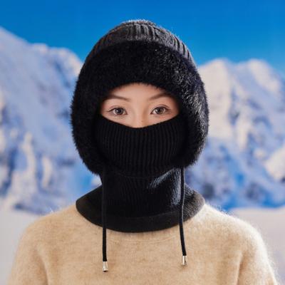 Knitting Hat Women Windproof Insulated Design Winter Hat with Plush Ball 3-in-1 Thickened Hat Face Guard Scarf