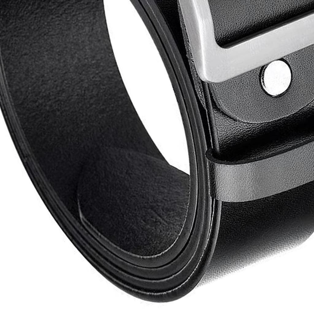 Men Belt Classic PU Leather Soft Casual Single Prong Belt for Business Work Christmas 49.2in Silver Buckle Black Belt