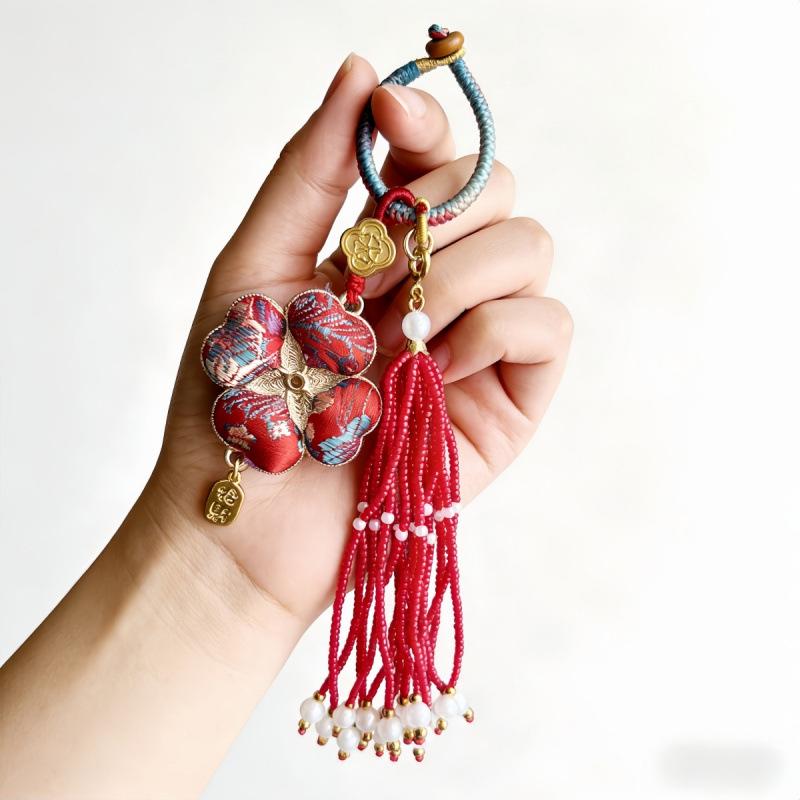 Pure Handmade Song Brocade Horse Pendant Charm – Double-Sided Fortune & Prosperity Tassel Ornament