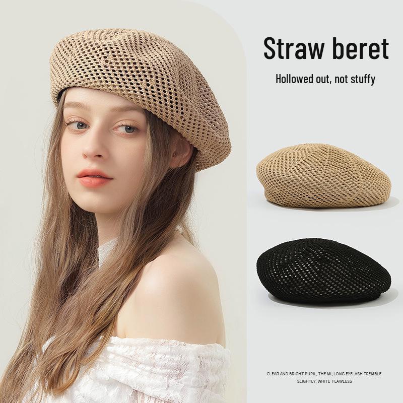 Qin Lan Stil Sommer Stroh Baskenmütze – Atmungsaktiver, Sonnenschutz-Gesichtsbedeckungshut für Frauen, Koreanische Version