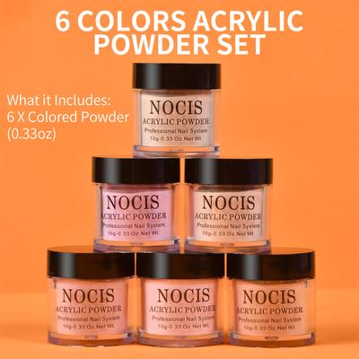 NOCIS 6 Colors Nail Crystal Powder Set Acrylic Powder Kit LongLasting Nail Art Powder 10g*6 for