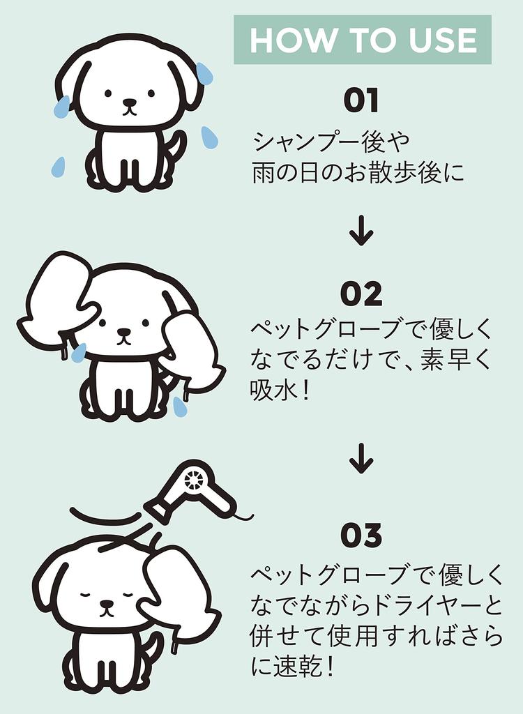 CB JAPAN Towel 3x Pet Hachi Gloves, Microfiber, Absorbency,