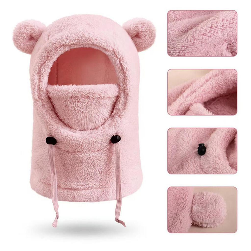Face Cover Helmet Cap for Children Cold-proof Warm Balaclava Hat Ski Thermal Bear Ears Kids Neck Scarf Mask Integrated Hat