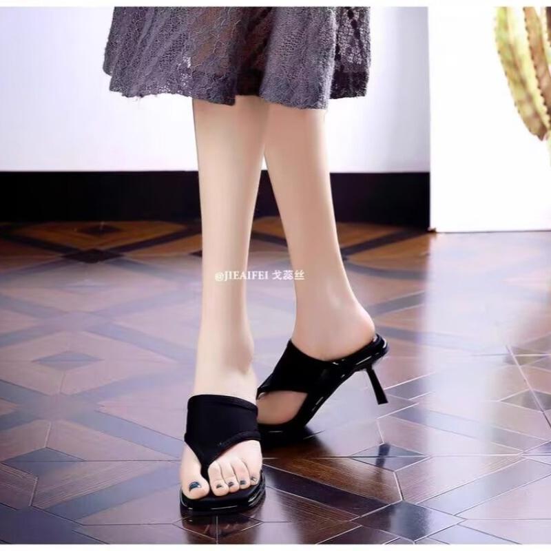High Heels Women Square Toe Slippers Clip Toe Sandals Sexy Party Shoes Trend Woman Flip Flops 2025 New Summer Brand Pumps Mujer