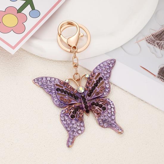 Keychain Pendant Colorful Rhinestones Inlaid Shining Butterfly Design Key Chain with Lobster Clasp Bag Charm Backpack Accessory