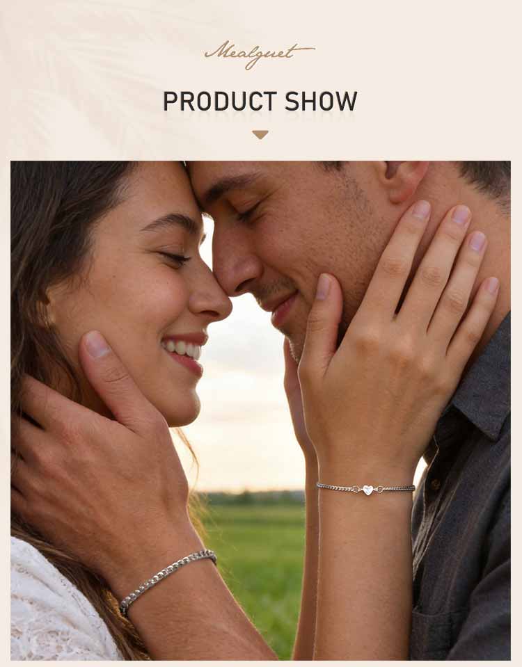 2Pcs Matching Couple Bracelets Set for Couple, Cuban Link Chain Heart Cubic Zirconia, Adjustable Stainless Steel Tarnish-Free
