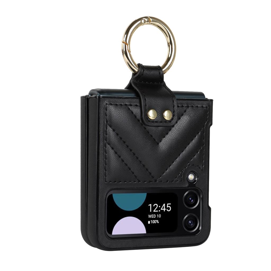 Applicable to Samsung Zflip4 Rhombus Folding Ring Mobile Phone Case Zflip3 Women's Fashion All-Inclusive Ring Leather Case