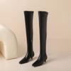 Krazing Pot Cow Skin Autumn Winter Shoes Low Heels Elastic Boots Big Size 46 Women Keep Warm Over-the-knee Boots