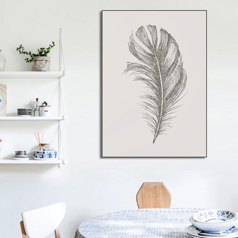 Feather Tree Neutral Dandelion Poster Minimalist Botanical Canvas Painting Print Wall Art Picture for Living Room Home Decor
