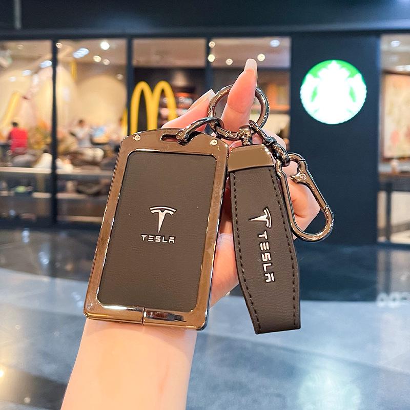 Tesla Card Key Case Model Y & 3: 2024 Leather & Metal Protective Shell Buckle Accessories