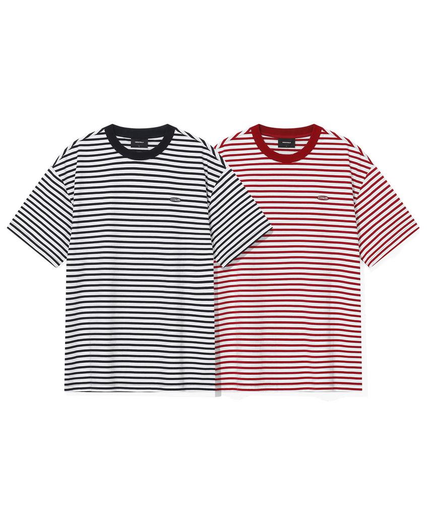 BEENTRILL Ovales Wappen Gestreiftes T-Shirt (rot)