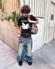 Pantalones vaqueros anchos para hombre con estampado de letras retro americano y lavado