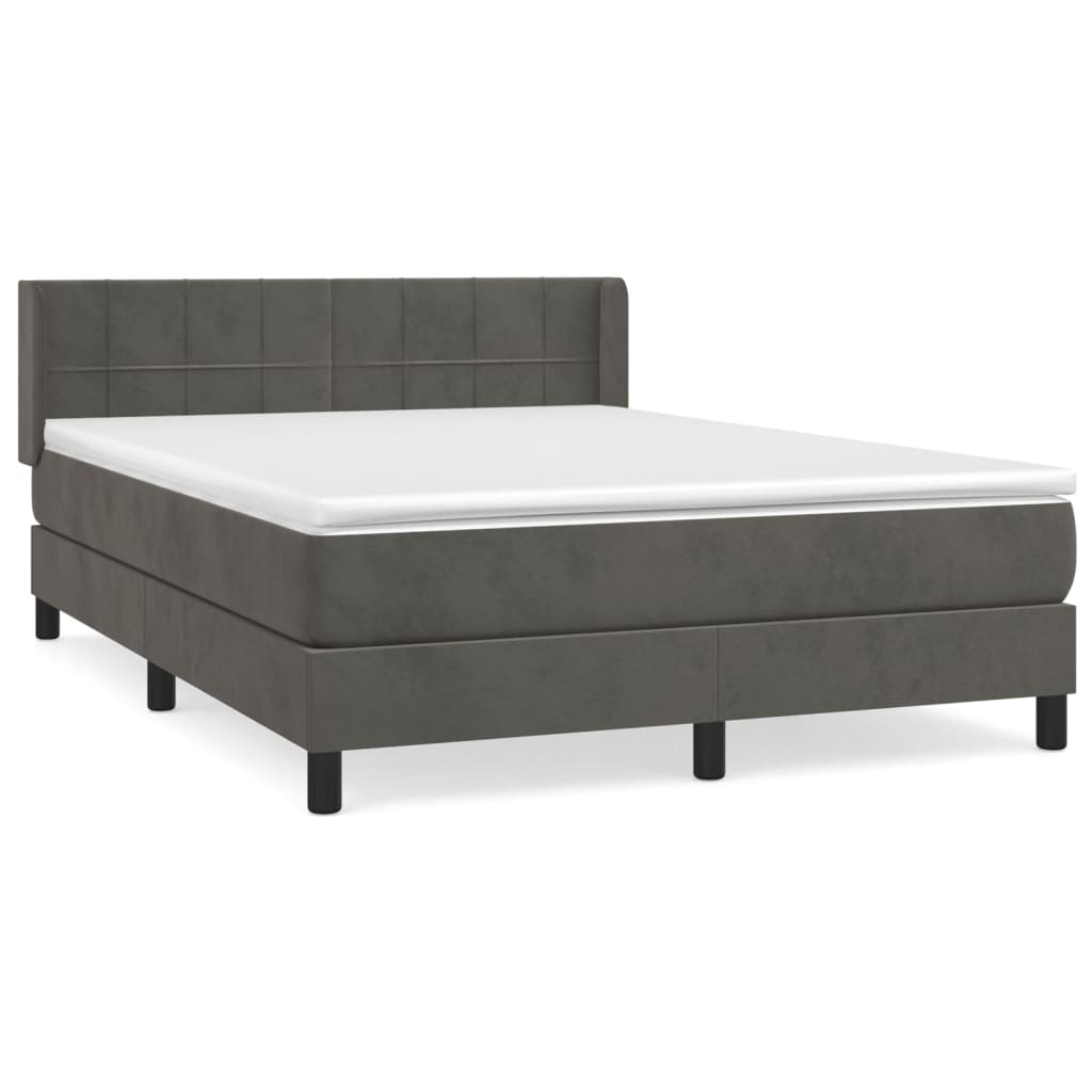 Box Spring Bed with Mattress Dark Gray 140 x 190 cm Velvet