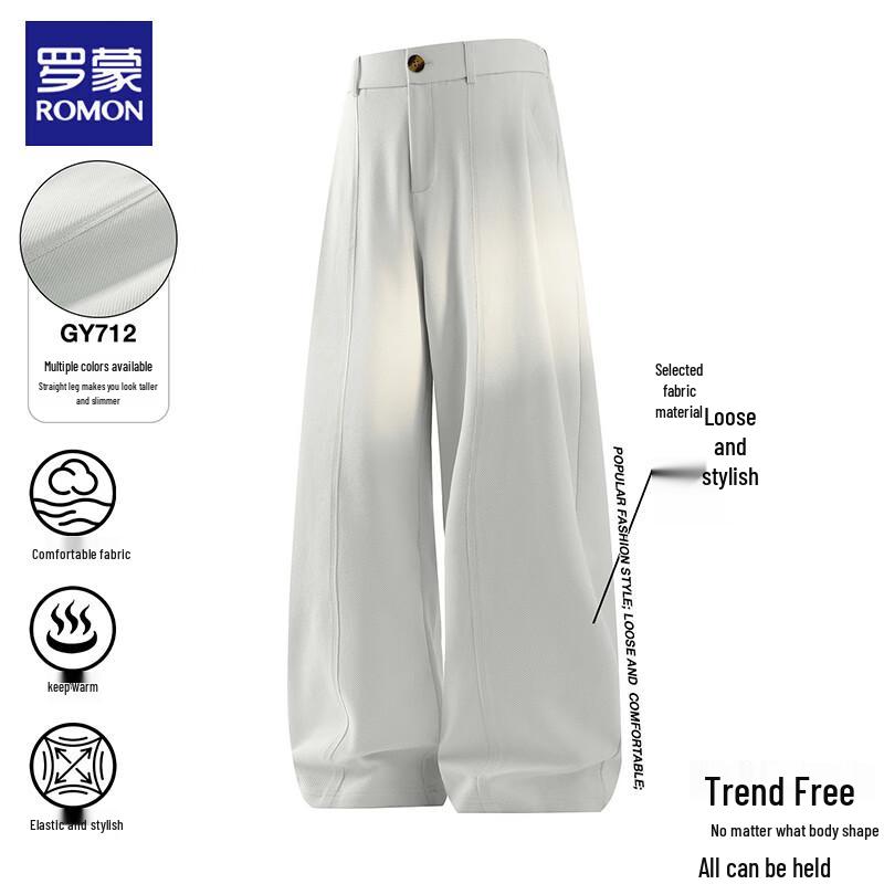 ROMON Men s Loose-Fit Wide-Leg Straight Casual Trousers 4XL