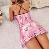 Women Nightdress Round Neck Sleeveless Nightgown with Suspender Design Printing Smooth Fabric