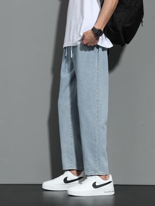 Dingfengbaoluo Men's Loose Straight Cropped Casual Pants