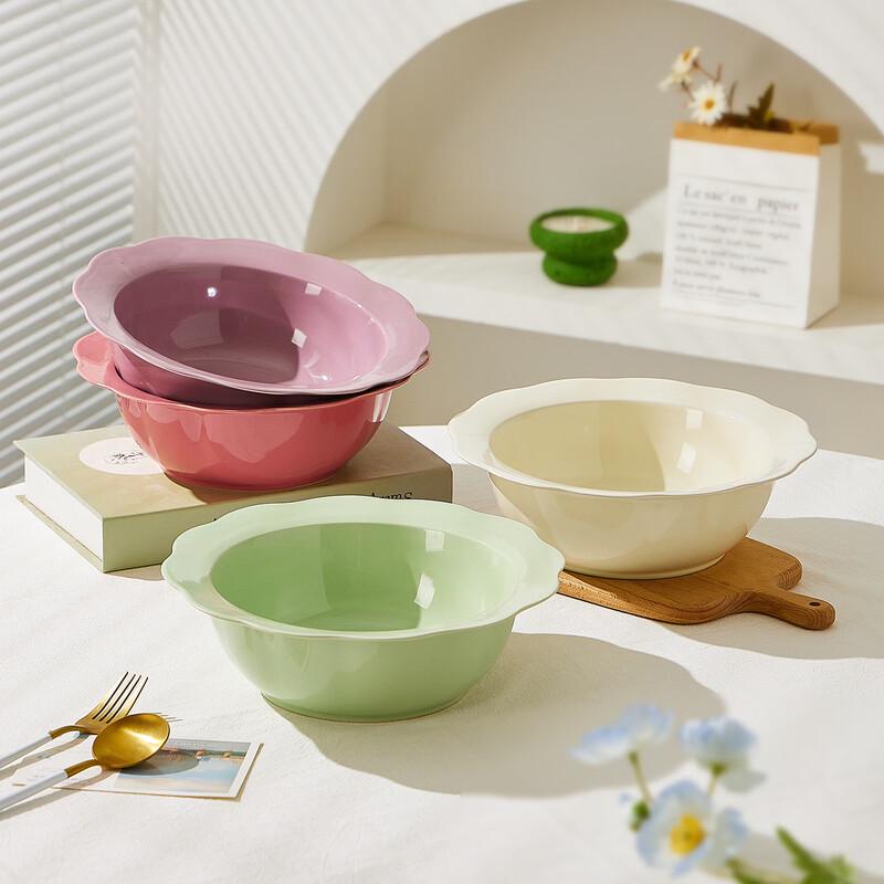 De ou Starlight Cream Style Ceramic Double Handle Soup Bowl