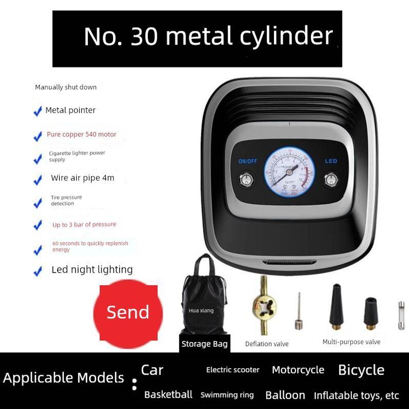 Car Air Pump, Electric Dual-Cylinder Portable Corded Tire Inflator, 12V High-Power Inflator No. 30 Metal Cylinder [Manual Shutdown] + Lighting
