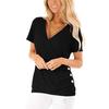 Women Tops Short Sleeve V-Neck Pleated Hem Tee Shirt Solid Color Draped