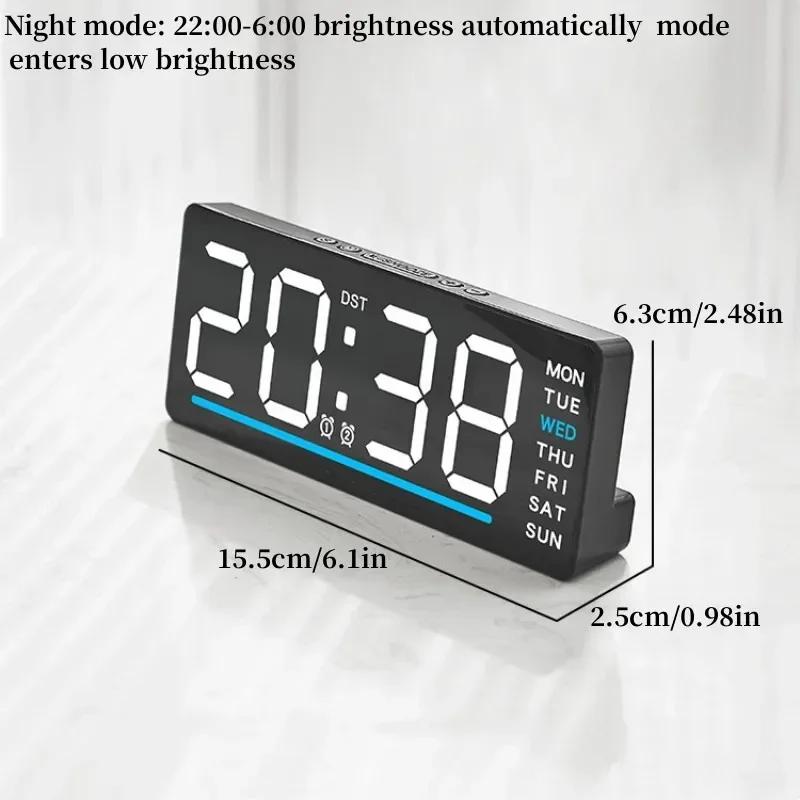LED digital alarm clock with date temperature, adjustable brightness, child's bedside silent and snooze clock,12/24h USB powered
