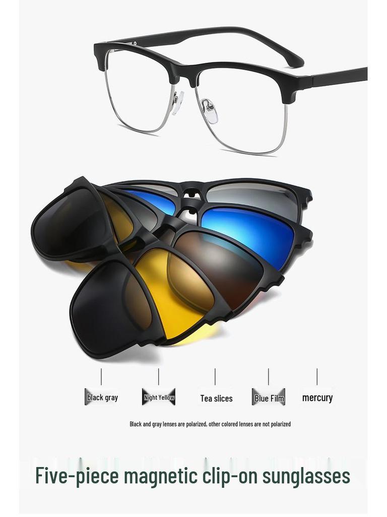 Black Semi-Metallic Clip-On Prescription Glasses with Polarized Grey Sunglasses