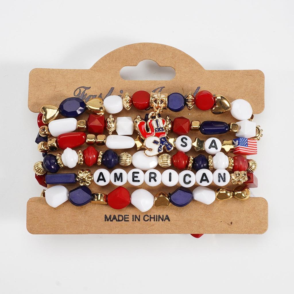 Independence Day Beaded Bracelet Set - Heart & Flag Clay Ornaments