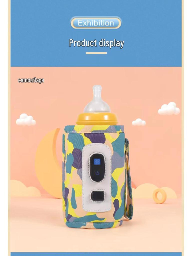 USB Portable Baby Bottle Warmer with Adjustable Temperature, Insulated Sleeve, and Digital Display.