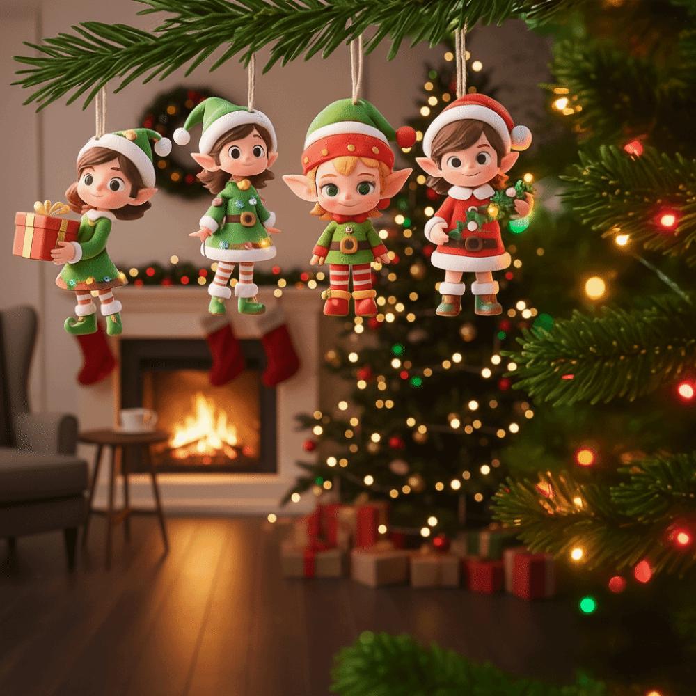 10Pcs Set New Wooden Christmas Pendant Elf Figure Cute Xmas Tree Ornament Hanging Ornament Christmas Tree