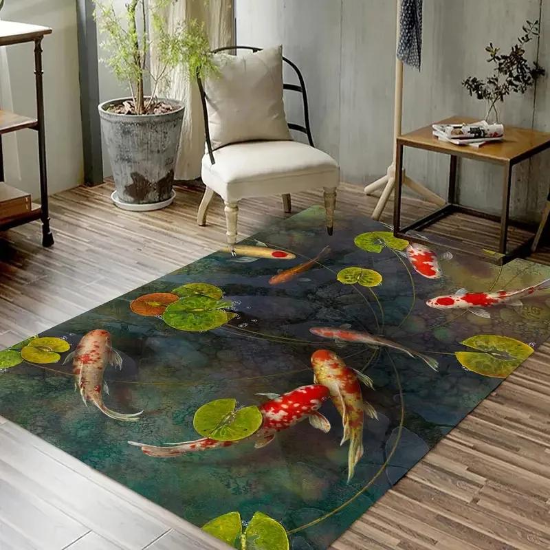 

Hand-painting Style Rug Koi Fish Pattern Carpet Welcome Entrance Door Mat For Living Room Bedroom Dining Room Kitchen Mat 40x60cm