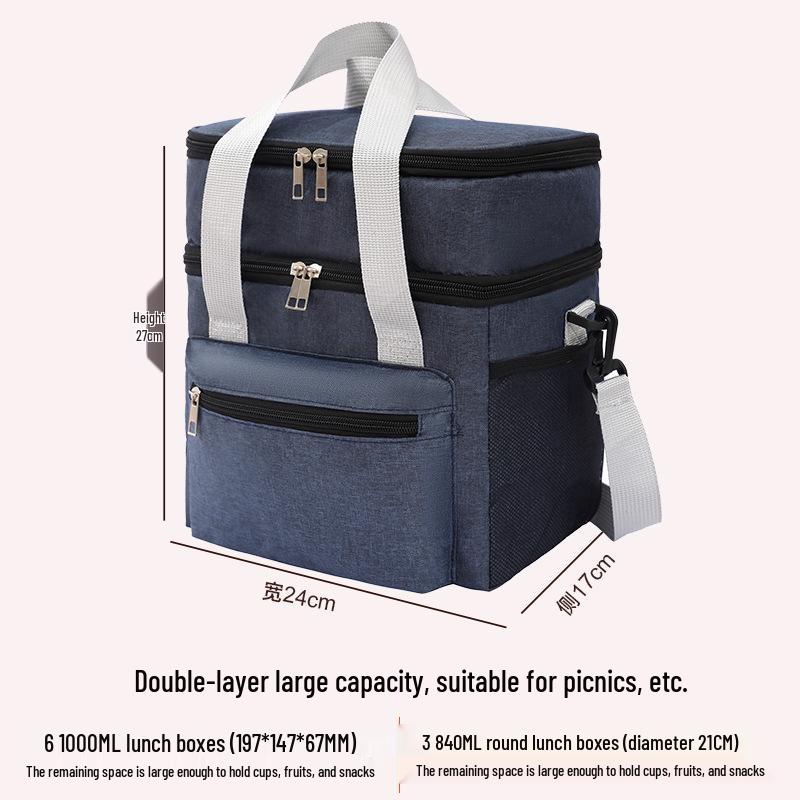 Large Capacity Double-Layer Lunch Bag for Outdoor Camping and Picnics with Optional Crossbody Strap
