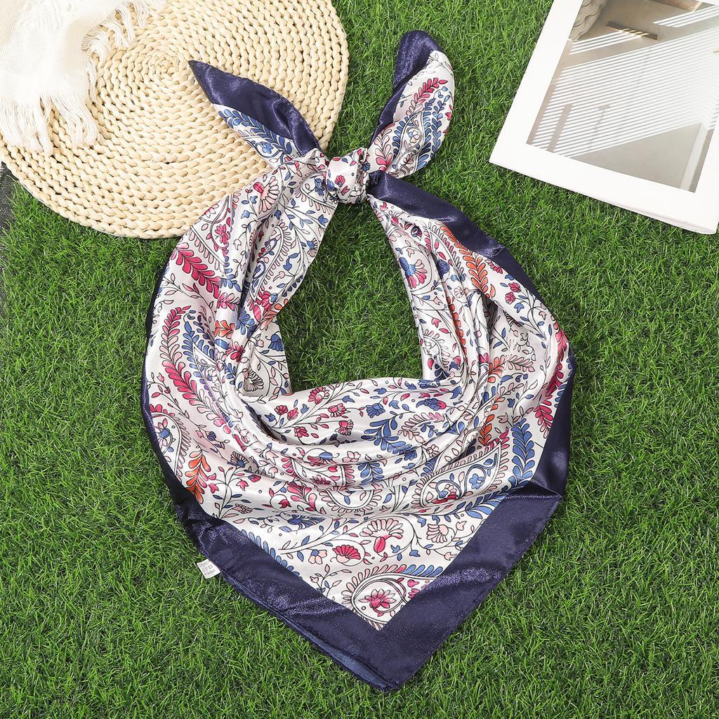 Floral Print Square Hair Scarf Headband for Women Hijab Hair Bands 90cm Female Satin Shawl Ribbon Foulard Neckerchief Headband
