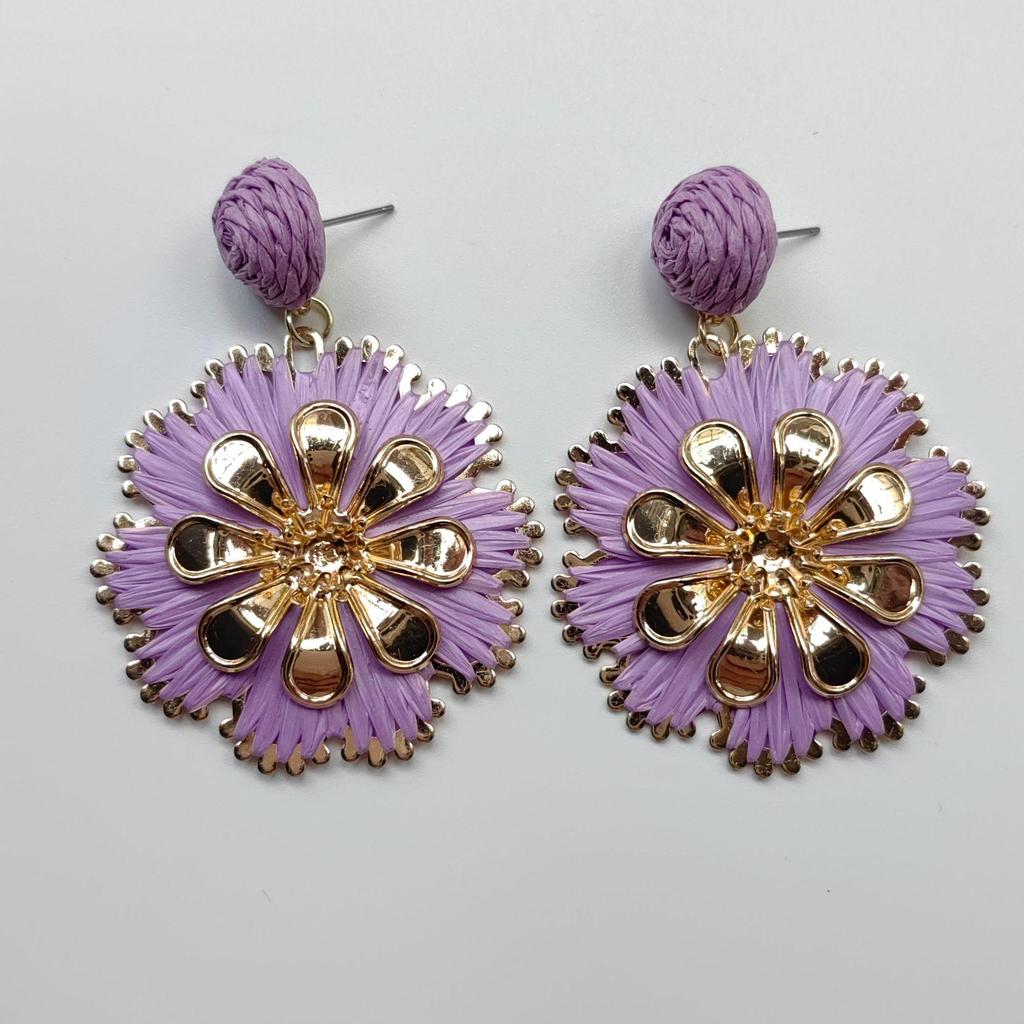 European & American Bohemian Geometric Rattan Earrings - Handmade, Woven Round Design for Women, Perfect for Holiday Style