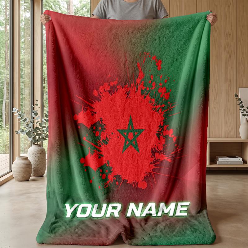 Custom Text Flannel Throw Blanket, Lightweight Cozy Bed Sofa BlanketMorocco Football