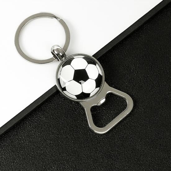 Keychain Pendant, Thickened Stainless Steel Bottle Opener Key Chain, Football Pattern Waterproof Multifunctional Key Ring Fan Gift Bar Accessory