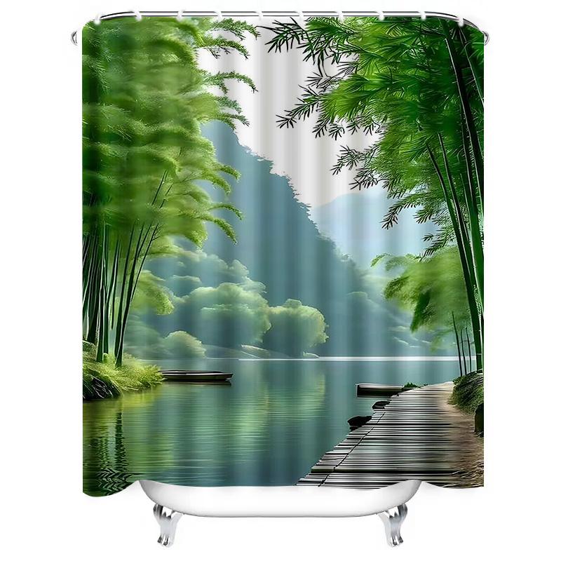 Scenic Bamboo Forest Waterproof Shower Curtain Heat Resistant Machine Washable Non-Transparent 180X180Cm