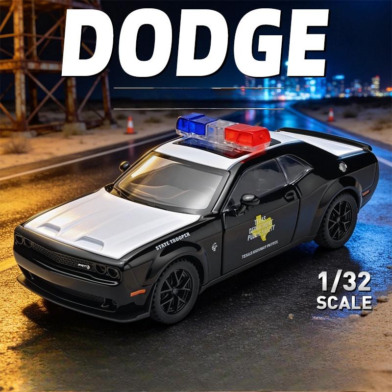 Simulation 1/32 Dodge Hellcat Police Car Die-Cast Model Pull-Back Sound and Light Collection Ornament Alloy Miniature Voiture