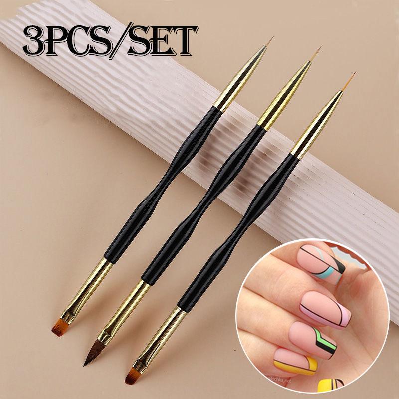 3Pcs Französisch Streifen Nail art Liner Pinsel Set Tipps Ultra-dünne Linie Zeichnung Stift Dual End UV Gel malerei Pinsel Maniküre Werkzeuge