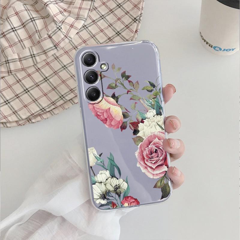 

Мягкий прозрачный силиконовый чехол с цветами для Xiaomi Redmi Note 13 14T 15 Samsung A55 A35 S24 FE iPhone 15 Huawei Honor 200 Camera Защитный противоударный чехол Samsung Galaxy S20