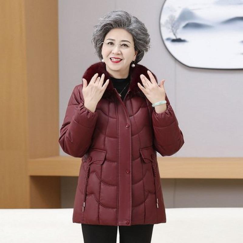 New Winter Clothing Velvet Thickened Leather Cotton-padded Jacket Medium and Long Women's Clothing Versatile Leather Cotton-padded Jacket