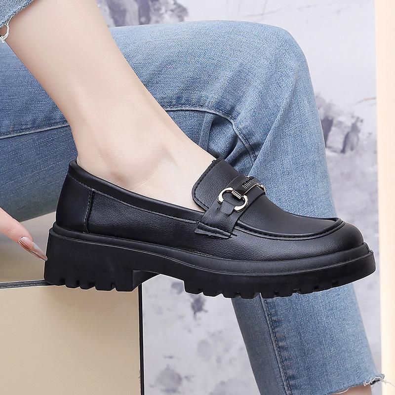 Women's Shoes Spring New Platform Women's Black Thick Heel Single Shoes Jk Princess Small Leather Shoes