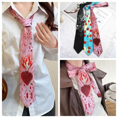 Heart Neck Tie Cherry Shirt Neckties Simple Y2K Neckties  Men