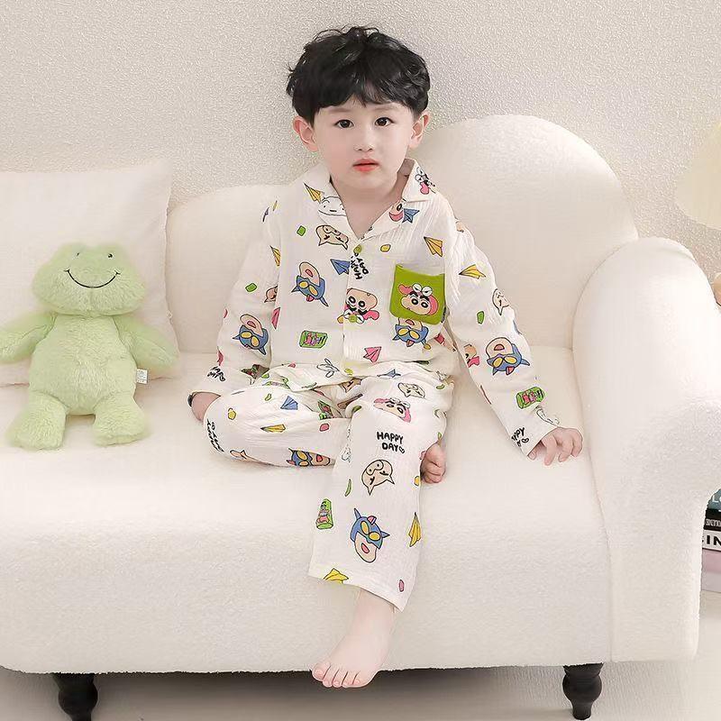 Spring & Autumn Children's Cartoon Cardigan Pajamas for Boys & Girls - Long Sleeve, Loose Fit, S/M/L Sizes