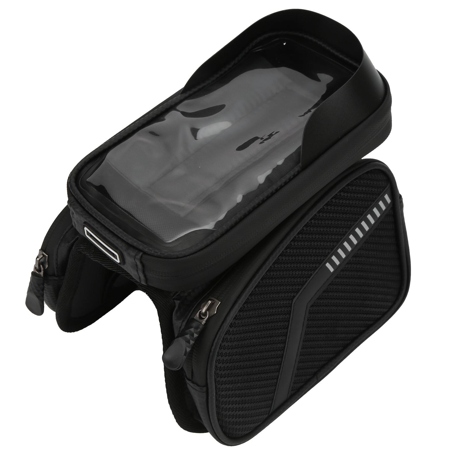 Bike Phone Front Frame Bag with Double Zipper Waterproof Top Tube Handlebar Bag for Cycling