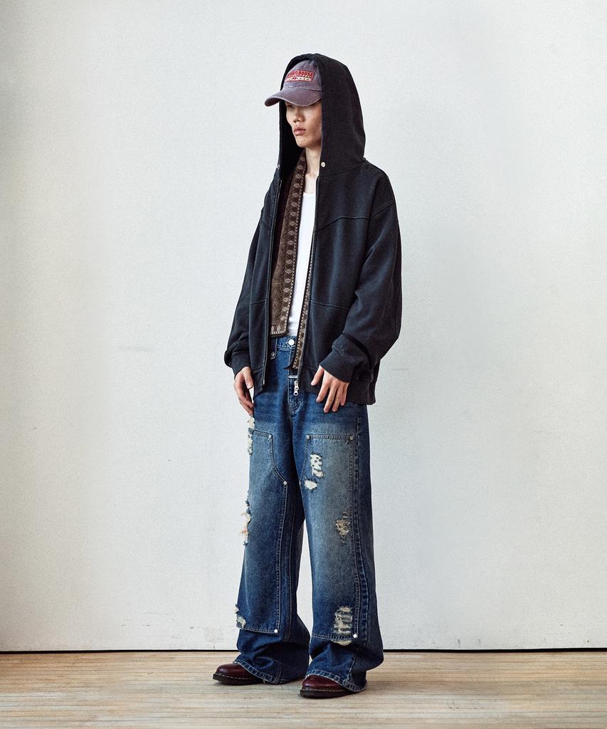 Thevinylhouse Dyed Hoodie Zip-Up Charcoal