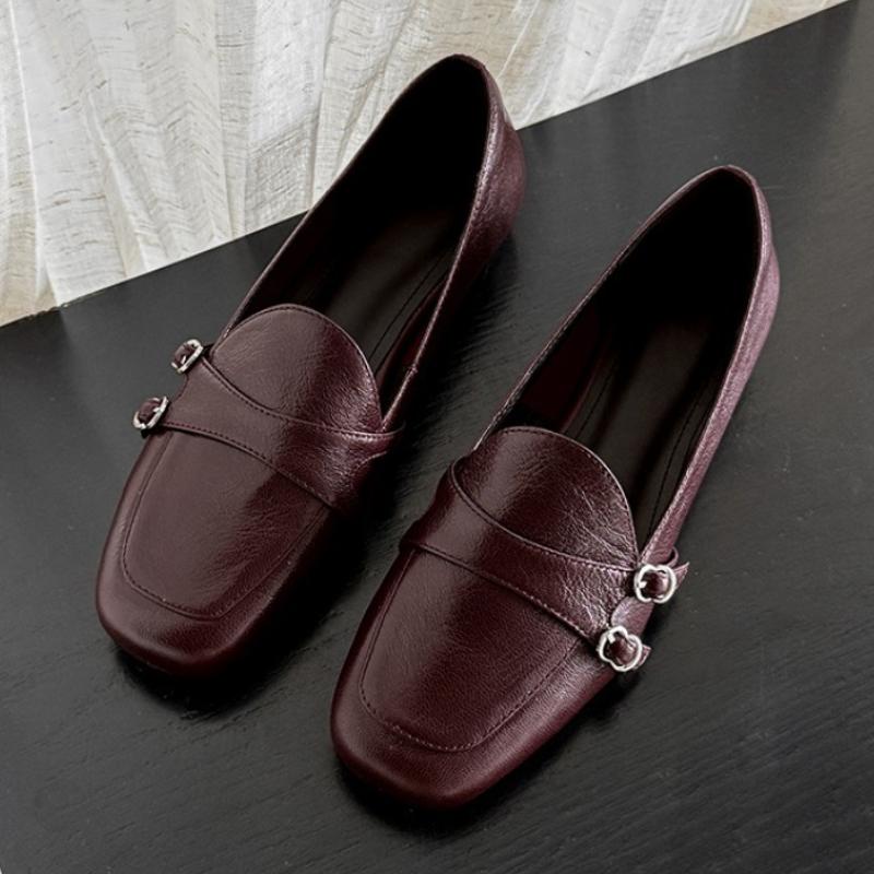 

Модные Элегантные Бордовые Лоферы с Квадратным Носком Женская Мода Металлическая Пряжка Прострочка Дизайнерская Обувь Удобные Повседневные Балетки для Офиса 40 коричневый